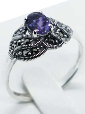 Silver Ring Marcasite Amethyst