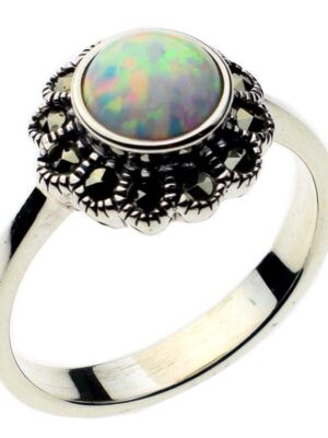 Silver Ring Marcasite Opal