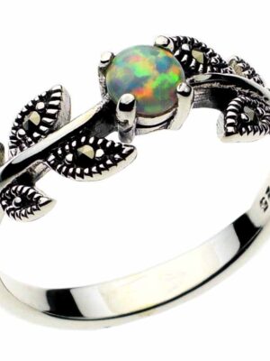 Silver Ring Marcasite Opal