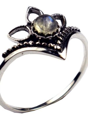 Silver Ring Crown Rainbow Stone