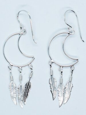 Silver Earing Moon Feathers