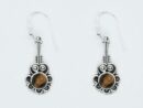 Silver Earring Circle Tiger Eye