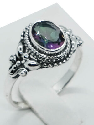 Silver Ring Oval Mystic Cut