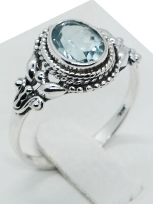 Silver Ring Oval Blue Topaz