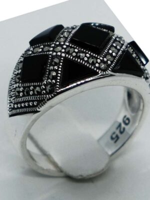 Silver Ring Marcasite Onyx Stones