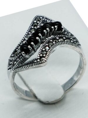 Silver Ring Marcasite 5 Onyx Stones
