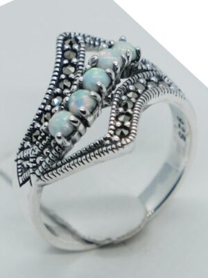 Silver Ring Marcasite 5 Opal Stones