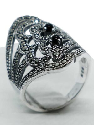 Silver Ring Marcasite Onyx Stones