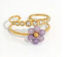 Ring Purple Flower Gold Plated