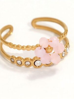 Ring Pink Flower Gold Plated