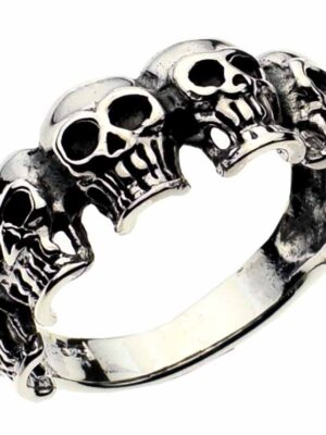 Ring Silver Half Skulls Design