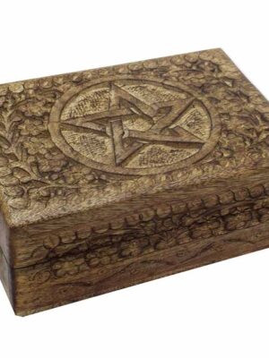 Box Wooden Carved Pentagram 7X5 Inch