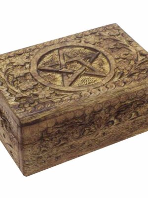 Box Wooden Carved Pentagram 6X4 Inch