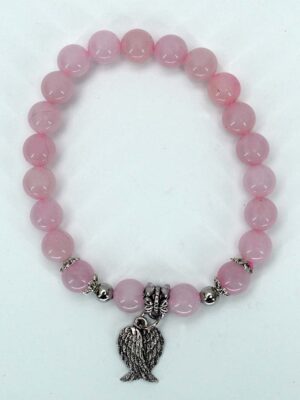 Bracelet 8mm Bead Rose Quartz With Wings