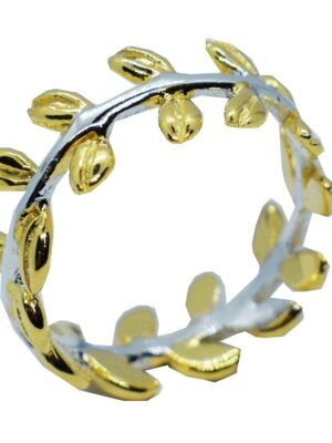 Silver Ring Leaves 2Tone Gold