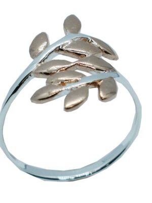 Silver Ring Leaves 2Tone Rose