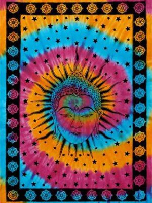 Bedspread Single Buddha Head Multicolour