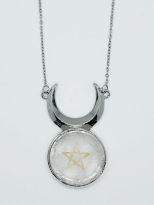 Necklace Round Pentagram Clear Quartz