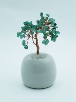 Tree Chip Aventurine White Pot