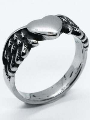 Ring Stainless Heart w Wings