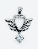 Pendant Steel Heart w Wings CZ