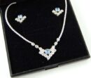 Necklace And Earring Set Blue Studs With Clear Stone