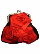 Purse Red Satin With Roses