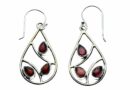 Silver Earring Garnet Drop