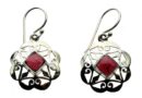 Silver Earring Garnet Stone