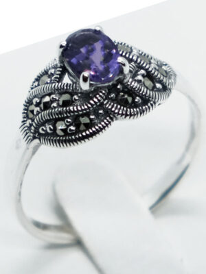 Silver Ring Marcasite Amethyst