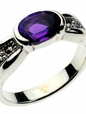 Silver Ring Marcasite Amethyst