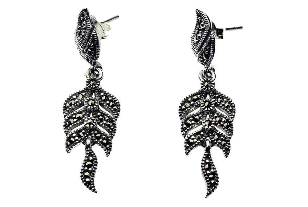 Silver Earring Marcasite Leave