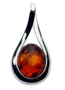 Silver Pendant Amber Oval