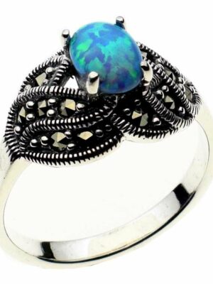 Silver Ring Marcasite Blue