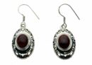 Silver Earring Garnet Circle