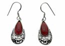 Silver Earring Garnet Drop