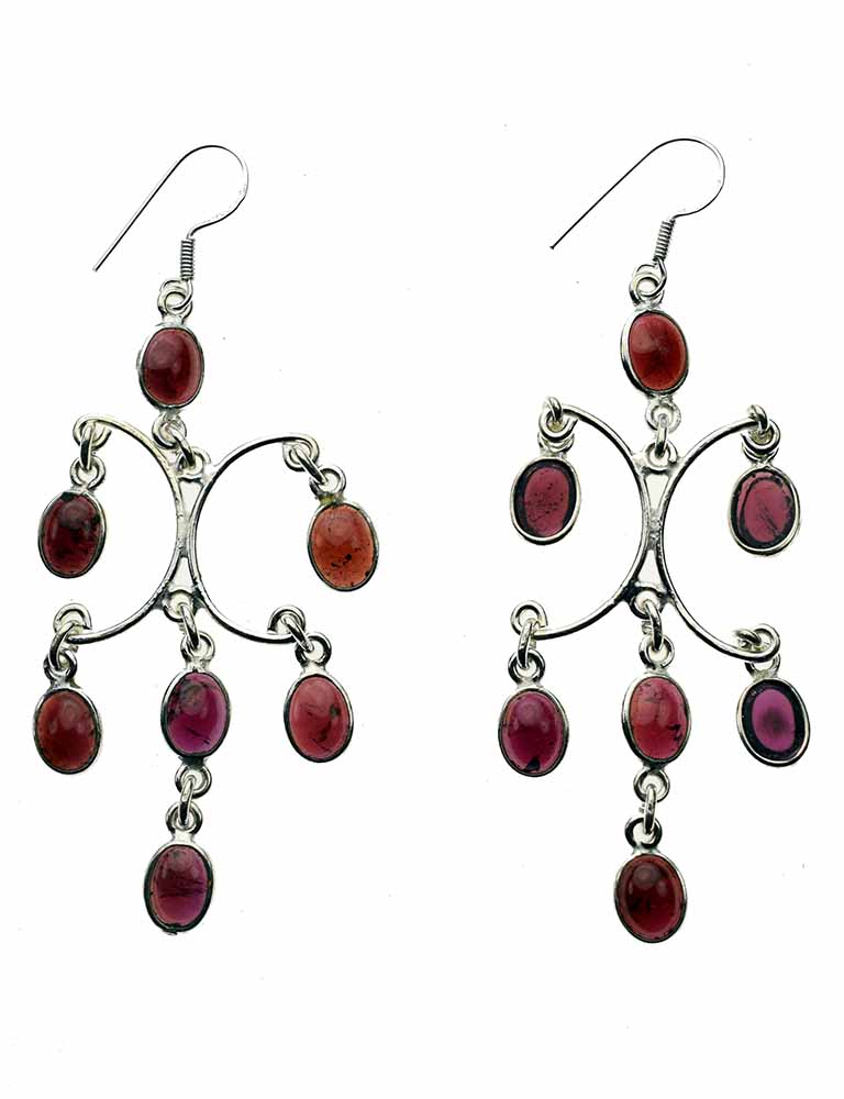 Silver Earring Garnet Stones