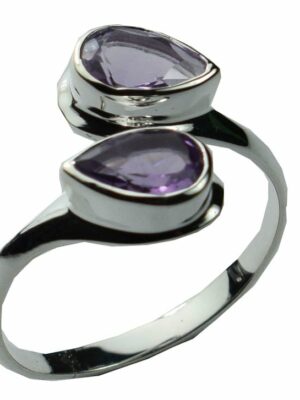 Silver Ring Tear Drop Amethyst