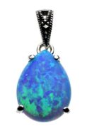 Silver Pendant Marcasite Blue