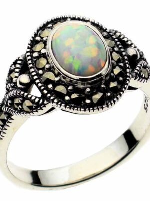 Silver Ring Marcasite Opal