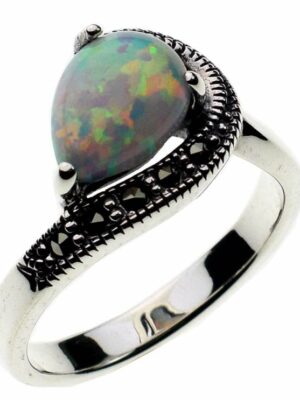 Silver Ring Marcasite Opal