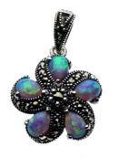 Silver Pendant Marcasite Blue