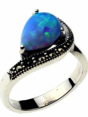 Silver Ring Marcasite Blue