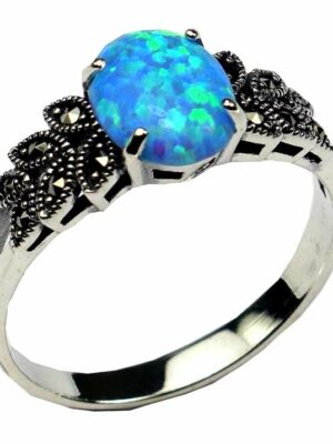 Silver Ring Marcasite Blue