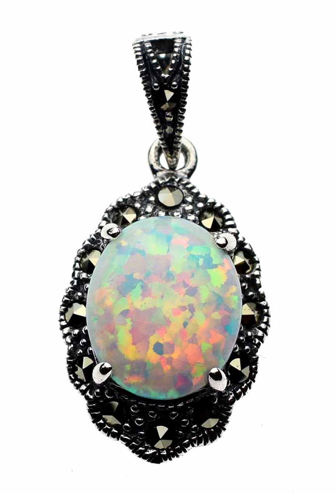 Silver Pendant Marcasite Opal