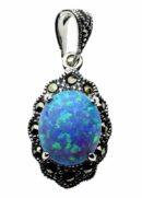 Silver Pendant Marcasite Blue