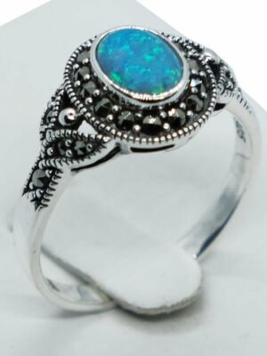 Silver Ring Marcasite Blue