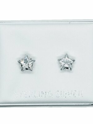 Silver Earring Star Clear Stone