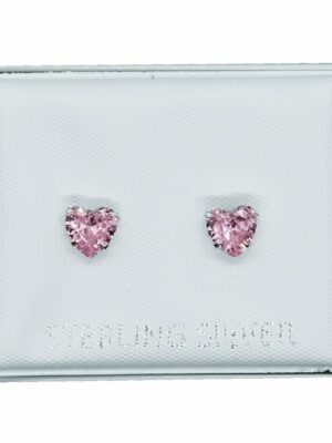 Silver Earring Heart Rose CZ