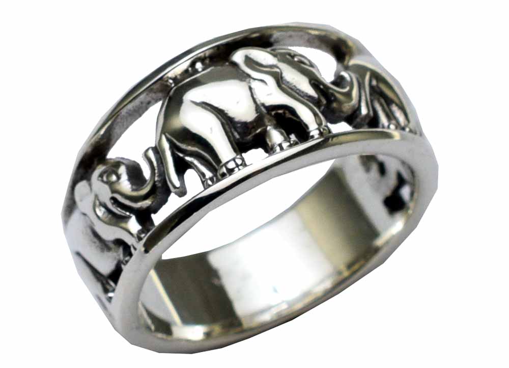Silver Ring Band Elephants